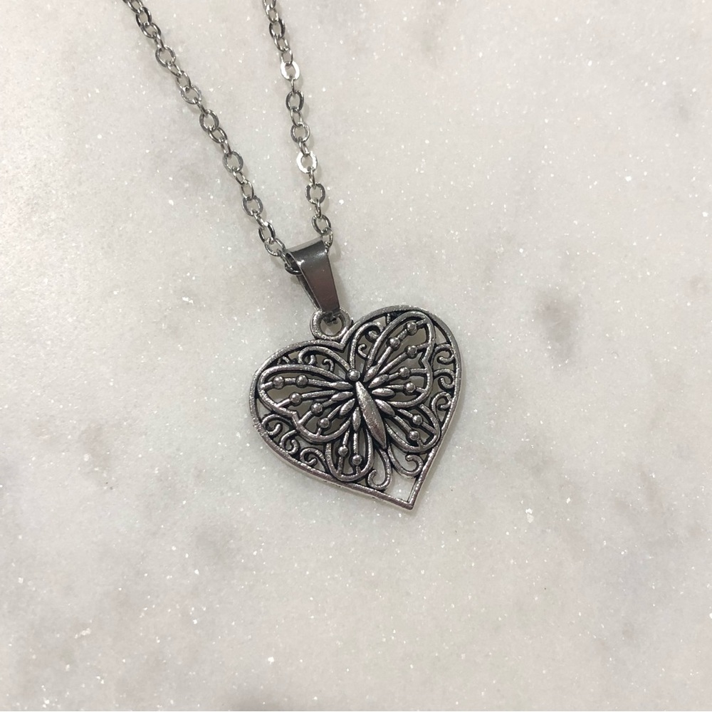 Butterfly Heart Pendant Necklace